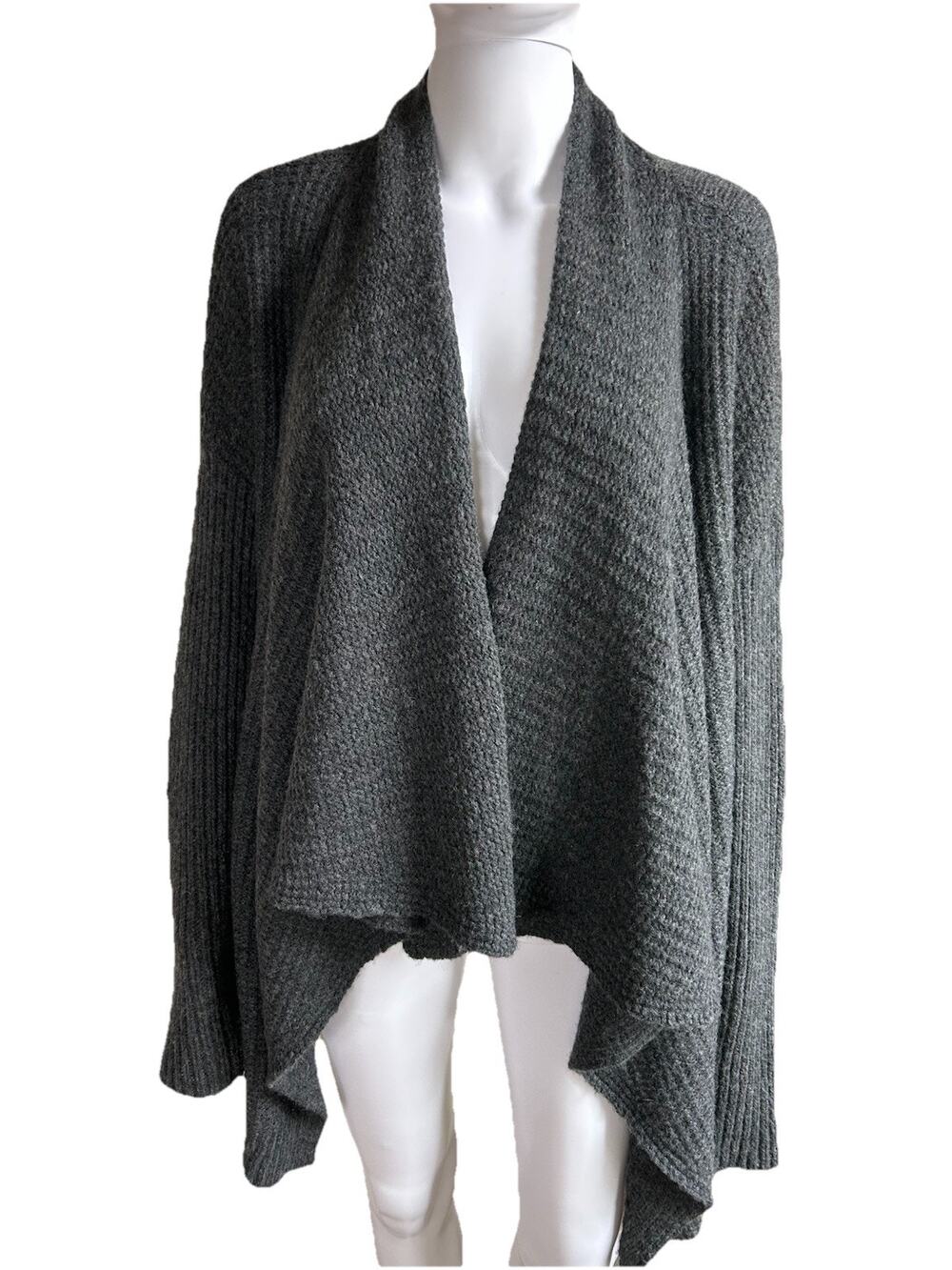 Eileen Fisher Merino Wool Camel Hair Cardigan XL Womens Gray Open Drapes Long